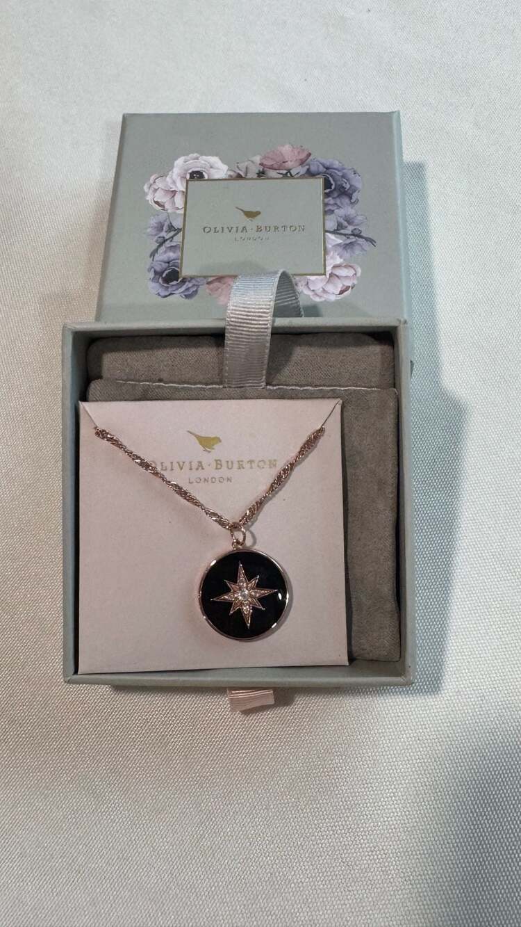 Olivia Burton Celestial Starburst Pendant Necklace Rose Gold Black Swarovski